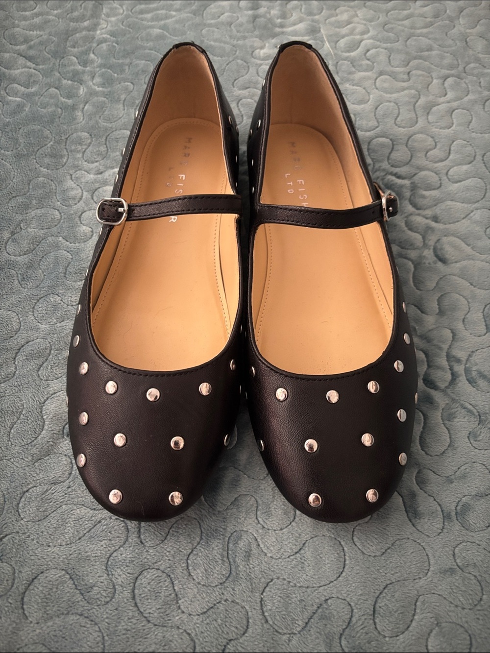 Marc Fisher Black Studded Mary Jane Flats